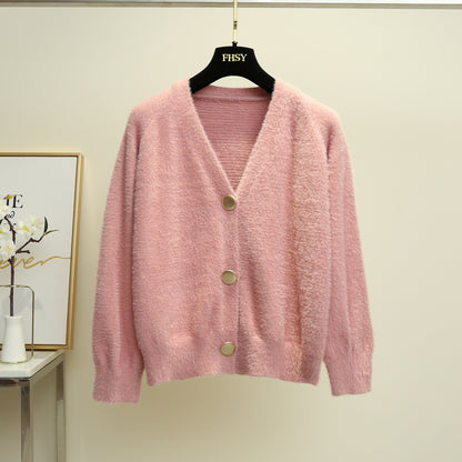 Mink Fleece Drop Shoulder Loose Knit Jacket