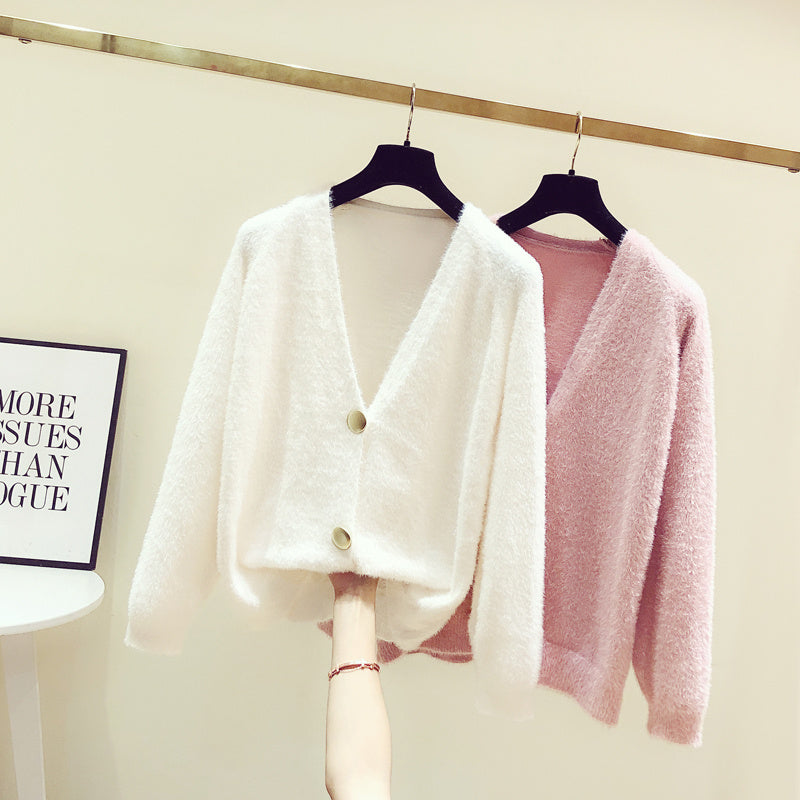 Mink Fleece Drop Shoulder Loose Knit Jacket