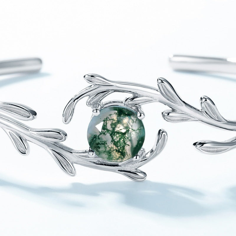 Sterling Silver Green Moss Agate Bracelet