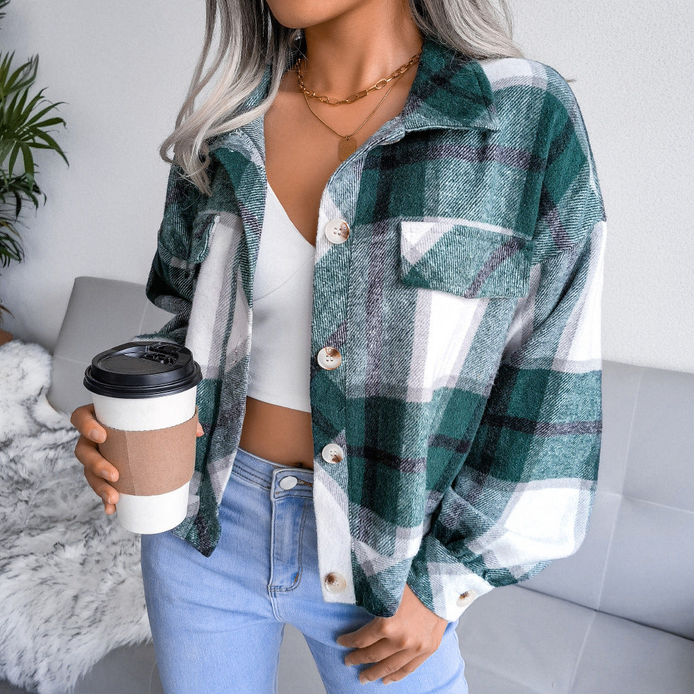 Women's  Flannel Long Sleeve Plaid Coat Jacket