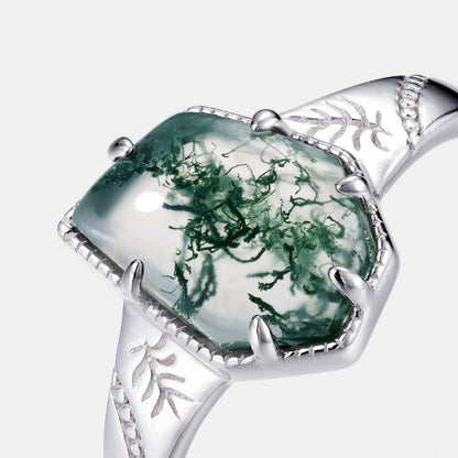 Sterling Silver Irregular Green Moss Agate Ring