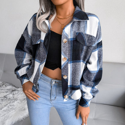 Women's  Flannel Long Sleeve Plaid Coat Jacket