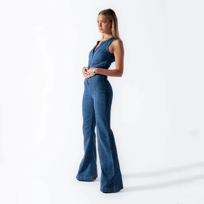 Slim Heart-shape Backless Denim Jumpsuit Women