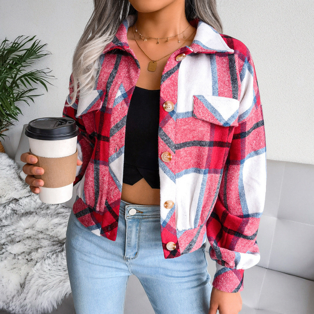 Women's  Flannel Long Sleeve Plaid Coat Jacket