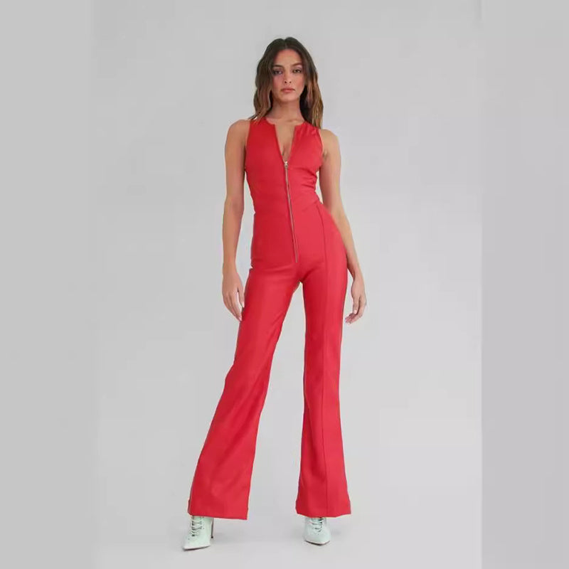 Slim Heart-shape Backless Denim Jumpsuit Women