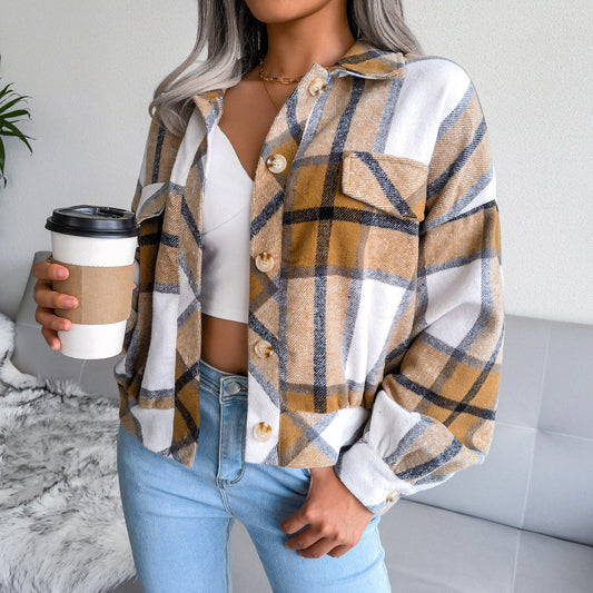 Women's  Flannel Long Sleeve Plaid Coat Jacket